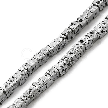 Electroplated Natural Lava Rock Beads Strands G-Q1009-B01-02E-1