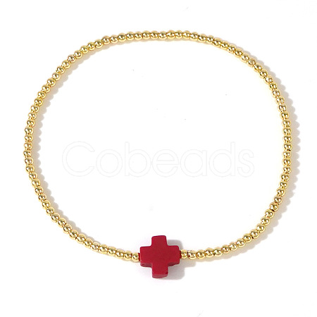 Brass Round Beads Stretch Bracelets VH4184-2-1