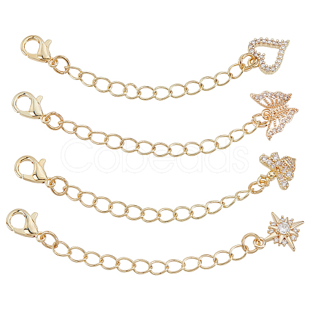 4Pcs Brass Micro Pave Clear Cubic Zirconia End with Chains HJEW-ME00134-1