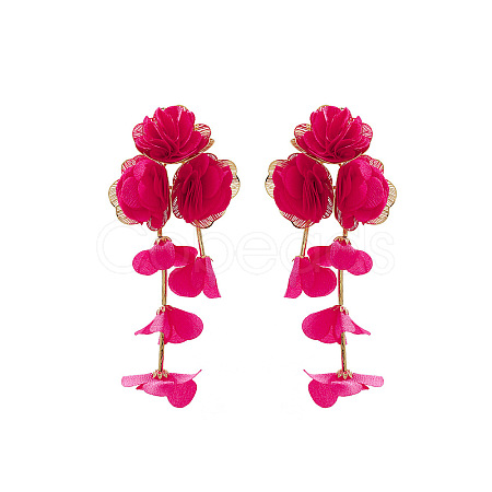 Alloy Cloth Flower Tassel Stud Earrings FS-WG1853D-07-1