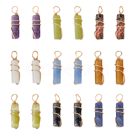 18Pcs 9 Styles Natural Gemstone Pendants FIND-FH0006-44-1