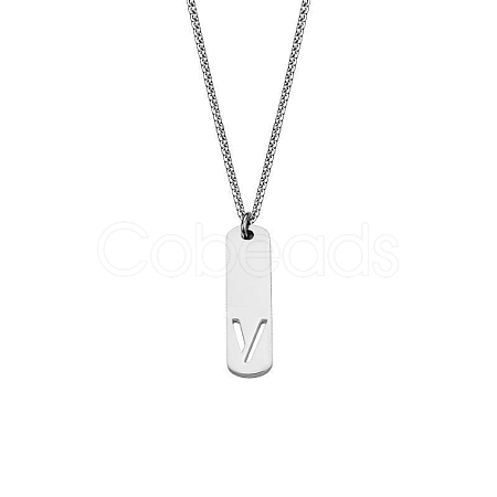 304 Stainless Steel Rectangle with Laser Cut Initial Pendant Necklaces FS-WG71FEF-02-1