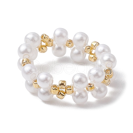 Round Acrylic Imitation Pearl & Seed Beads Stretch Rings for Women RJEW-JR00721-1