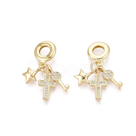 Brass Micro Pave Clear Cubic Zirconia European Dangle Charms KK-N287-33E-G-1