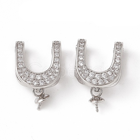 Brass Micro Pave Clear Cubic Zirconia Fold Over Clasps KK-K271-03P-1
