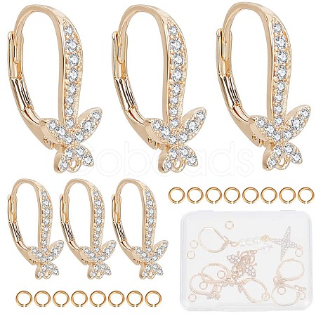 6Pcs Brass Cubic Zirconia Leverback Earring Findings KK-CN0002-11-1