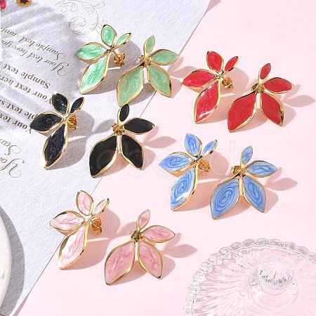 Leaf 304 Stainless Steel Enamel Stud Earrings SA-CBA46AF-24G-1