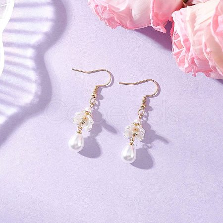 Shell Pearl Bead Teardrop Dangle Earrings EJEW-JE06646-1