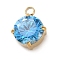 304 Stainless Steel Micro Pave Cubic Zirconia Pendants, Flat Round Charms, Light Sky Blue, 10.5x8x4.5mm, Hole: 1.8mm