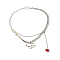 Heartbeat Tibetan Style Alloy Pendant Necklaces, with Glass Beads and 304 Stainless Steel Chains, Red, 16.42 inch(41.7cm)