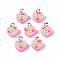 Handmade Polymer Clay Charms, with Platinum Plated Iron Loop, Heart with Flower, Pink, 11~12.5x9.5~10x4~5mm, Hole: 1.8mm