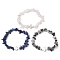 3Pcs 3 Style Natural Mixed Gemstone Chips Beaded Stretch Bracelets Set, Alloy Cross Stackable Bracelets, Inner Diameter: 2-3/8 inch(6cm), 1Pc/set