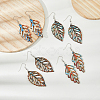 4 Pairs 4 Style Wood Hollow Leaf Dangle Earrings EJEW-FI0001-95-5