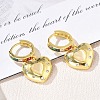 Brass Micro Pave Cubic Zirconia and Cat Eye Beads Heart Hoop Dangle Earrings KK-CBAD9DF-01G-6