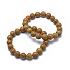 Natural Wood Lace Stone Bead Stretch Bracelets X-BJEW-K212-A-041-1