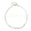 Shell Pearl Bead & Glass Seed Beads Beaded Necklaces for Women NJEW-MZ00073-01-4