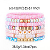 7Pcs Heart Pattern Polymer Clay & Plastic Pearl & CCB Plastic Beaded Stretch Bracelet Set for Women FS-WG634BB-03-1