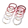 10Pcs Polymer Clay Disc & Glass & Brass Beaded Stretch Bracelets Set BJEW-JB09676-02-4