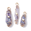 Electroplated Natural Quartz Crystal Dyed Copper Wire Wrapped Pendants PALLOY-JF02326-02-1