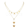 304 Stainless Steel Crystal Rhinestone Butterfly Pendant Double Layer Necklaces for Women NJEW-B083-01G-2