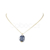Handmade Porcelain White and Blue Floral Oval Pendant Brass Cable Chain Necklaces for Women NJEW-JN05675-1