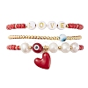 3Pcs 3 Style Natural Pearl & Glass & Acrylic Word Stretch Bracelets Set BJEW-TA00319-1