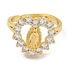 Heart with Saint Rack Plating Brass Micro Pave Cubic Zirconia Adjustable Rings RJEW-I105-04G-06-2