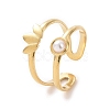 Plastic Imitation Pearl Beaded Leaf Open Cuff Ring KK-A181-VF508-2