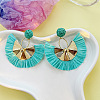 Bohemian Style Fan Alloy Raffia Dangle Stud Earrings FS-WGD68B3-08-1