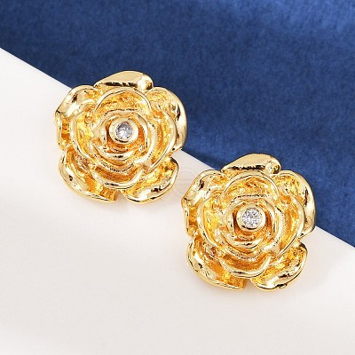 Brass Micro Pave Clear Cubic Zirconia Stud Earrings EJEW-F377-01G-1