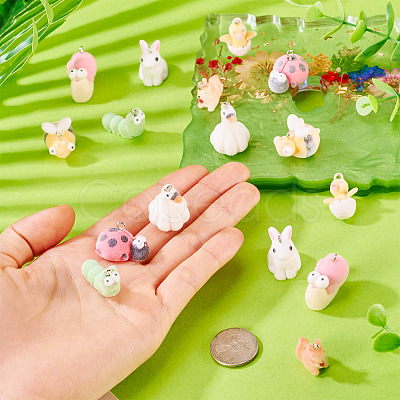 16Pcs 8 Styles Flocking Resin Pendants RESI-TA0004-16-1