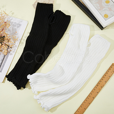 2 Pairs 2 Colors Polyester Long Fingerless Gloves AJEW-HS0001-22-1