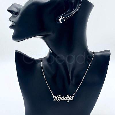 Stainless Steel Letter K Stud Earrings & Word Khadija Pendant Necklaces Sets for Women ES0413-2-1