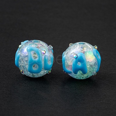 UV Plating Rainbow Iridescent Crackle Acrylic Enamel Beads OACR-I003-07-1