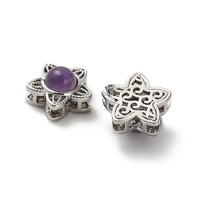 Brass Pave Natural Amethyst Multi-Strand Links KK-D366-01P-B-1