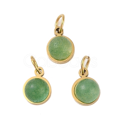 Ion Plating(IP) Natural Green Aventurine Half Round Charms with Jump Ring STAS-A097-05G-08-1