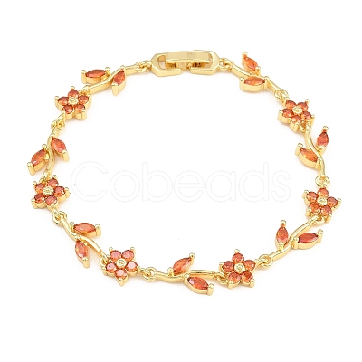 Brass Pave Cubic Zirconia Flower Link Chain Bracelets for Women KK-CBA68DA-14G-01-1