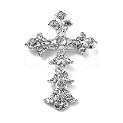 Cross Alloy Rhinestone Brooch Pins JEWB-Z034-06P-01-1
