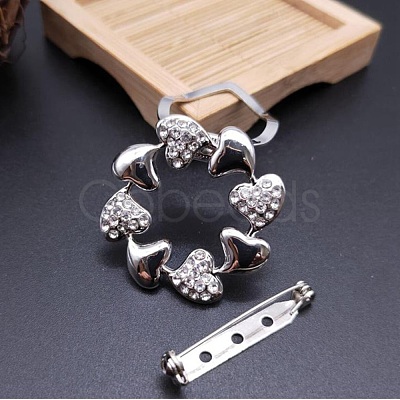 Crystal Rhinestone Heart Scarf Clip Buckle with Back Bar Pins JEWB-WH0023-42P-1