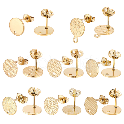 32Pcs 8 Style Ion Plating(IP) 201/304 Stainless Steel Stud Earring Findings STAS-ME0001-39G-1