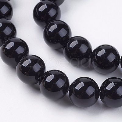 Natural Dyed & Heated Black Onyx Round Beads Strands X-G-L087-10mm-01-1