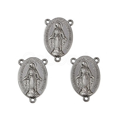 Holy Oval Carved Virgin Mary Tibetan Style Alloy Chandelier Component Links TIBEP-LF0961YKG-B-LF-1