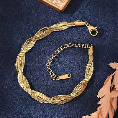 304 Stainless Steel Twist Rope Chain Bracelet for Men Women BJEW-P284-02G-1