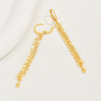 Fashionable Retro Brass Leaf Tassel Hoop Earrings LS-NP2423-1