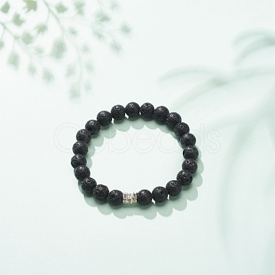Natural Lava Rock & Rhinestone Stretch Bracelet BJEW-JB08574-1