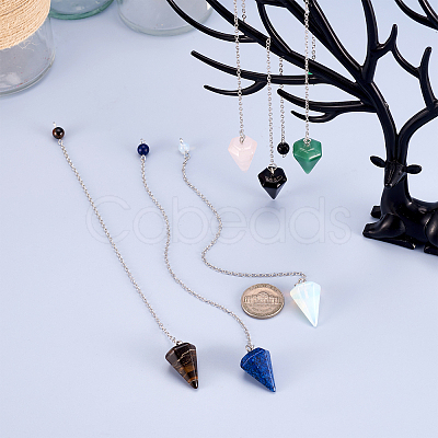 6Pcs 6 Style Natural & Synthetic Hexagonal Pointed Dowsing Pendulums G-FW0001-22-1