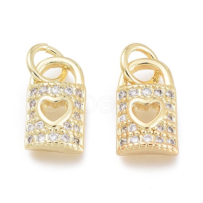 Brass Micro Pave Clear Cubic Zirconia Charms ZIRC-Q024-01G-1
