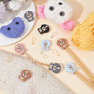 DIY Dog Silicone Beads Knitting Needle Protectors/Knitting Needle Stoppers with Stitch Markerss IFIN-NB0001-56-1
