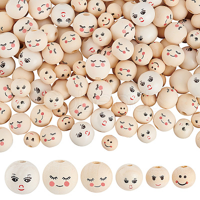 PandaHall Elite 180Pcs 6 Styles Printed Wood Beads WOOD-PH0002-77-1