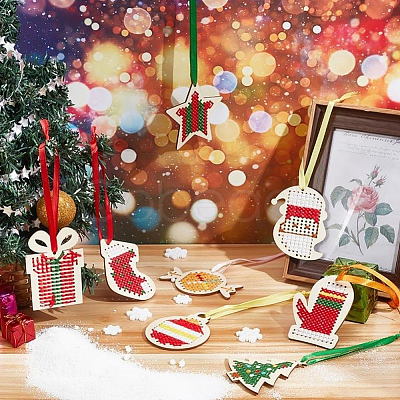 1 Bag Christmas Theme Wood Cross Stitch Kits WOOD-SC0002-24-1